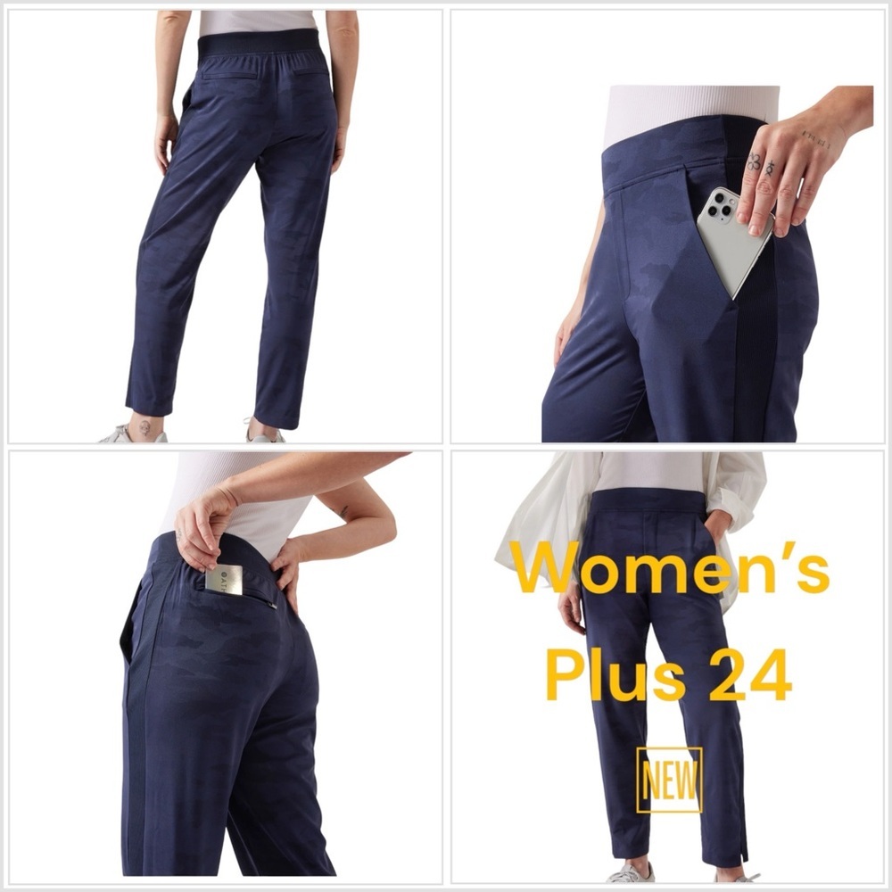 Women’s Athleta 24 Brooklyn Comfortable Pants Blue Ankle Crop Stretch Knit NWT